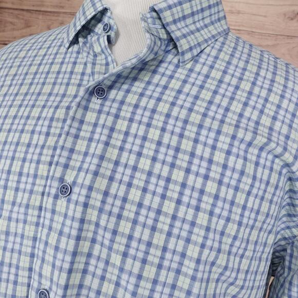 David Donahue Shirt Mens 2XL Blue Green Check Plaid Button Down Long Sleeve - Picture 2 of 10